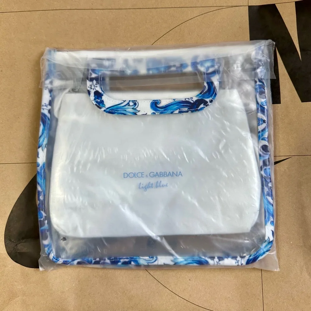 New Dolce & Gabbana Clear Tote with Blue Floral Trim and White Pouch - Picture 9 of 16
